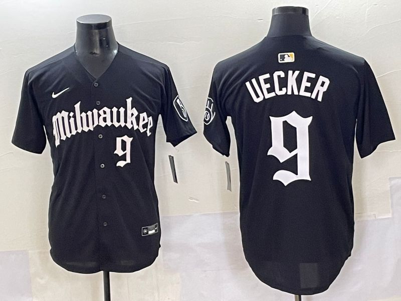 Men 2025 Milwaukee Brewers #9 Uecker Black Five generations Joint Name Nike MLB Jersey style 7->milwaukee brewers->MLB Jersey